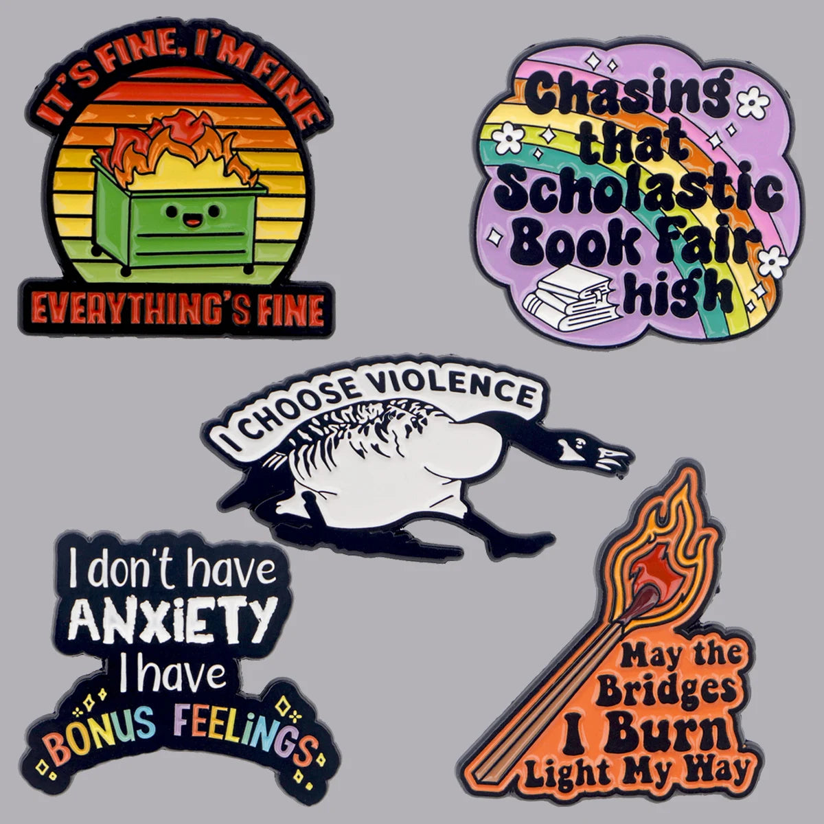 Funny Goose Enamel Pin Collection. Perfect gift for someone with sense of humor or yourself.
