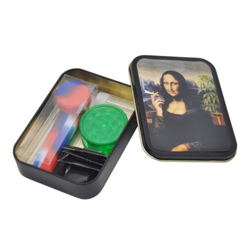 Smoking Set – Metal Tobacco Case, Silicone Smoking Pipe, Grinder + 5PCS Metal Filters with a Glass Hookah Tip