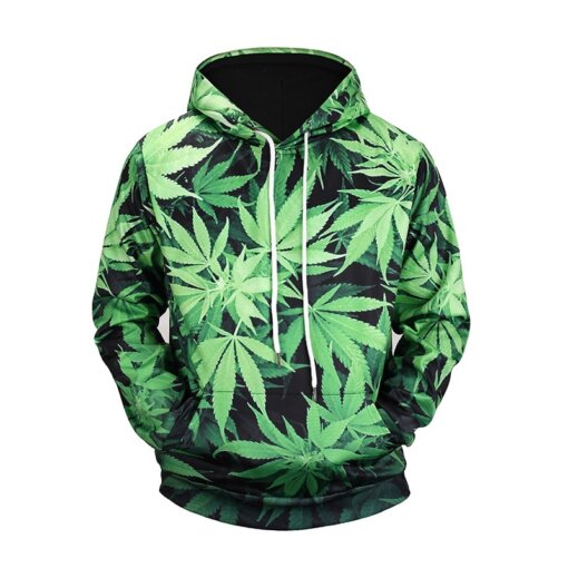 A 3D Weed Leaf Hooded Pull Over Hoody in green.