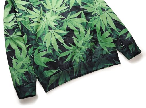 A 3D marijuana leaf-patterned Hooded Pull Over Hoody.