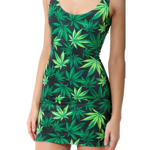 Women Marijuana Leaf Print Pencil Dress
