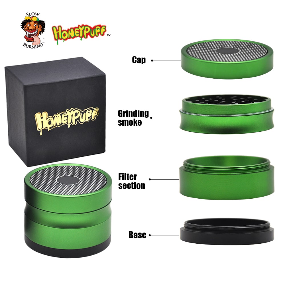 HoneyPuff® 63MM Four-Part GRINDER Green COOL Smoke Crusher UNIQUE *USA* 