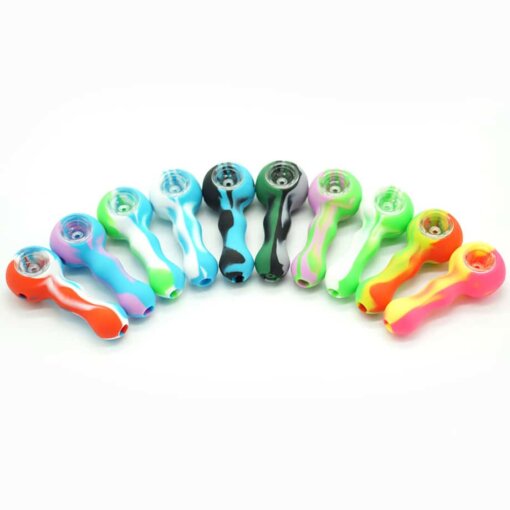 New Silicone Sppon Style 4.3 inch Silicone Smoking Pipe with Metal Bowl and Lid