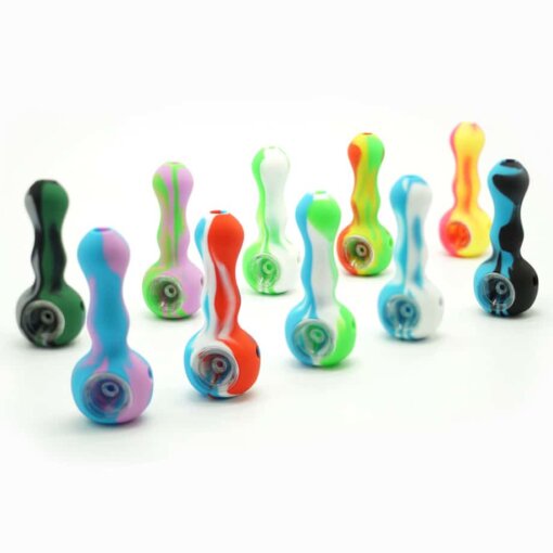 New Silicone Sppon Style 4.3 inch Silicone Smoking Pipe with Metal Bowl and Lid