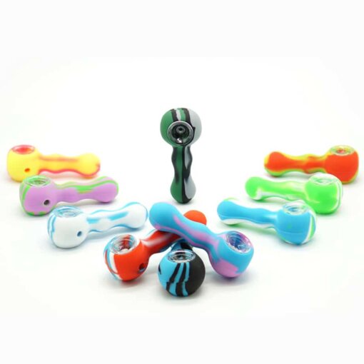 Silicone Spoon Style Smoking Pipe with Metal Bowl & Lid