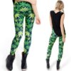 Green Weed Leaf Printed Women Leggings