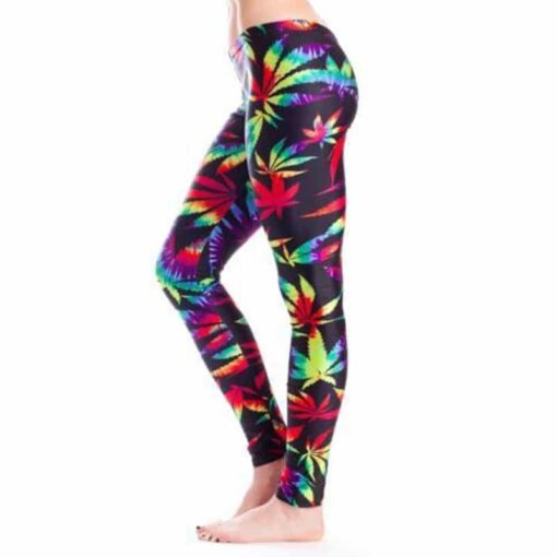 Tie Dye Marijuana Leaf Leggings – One size