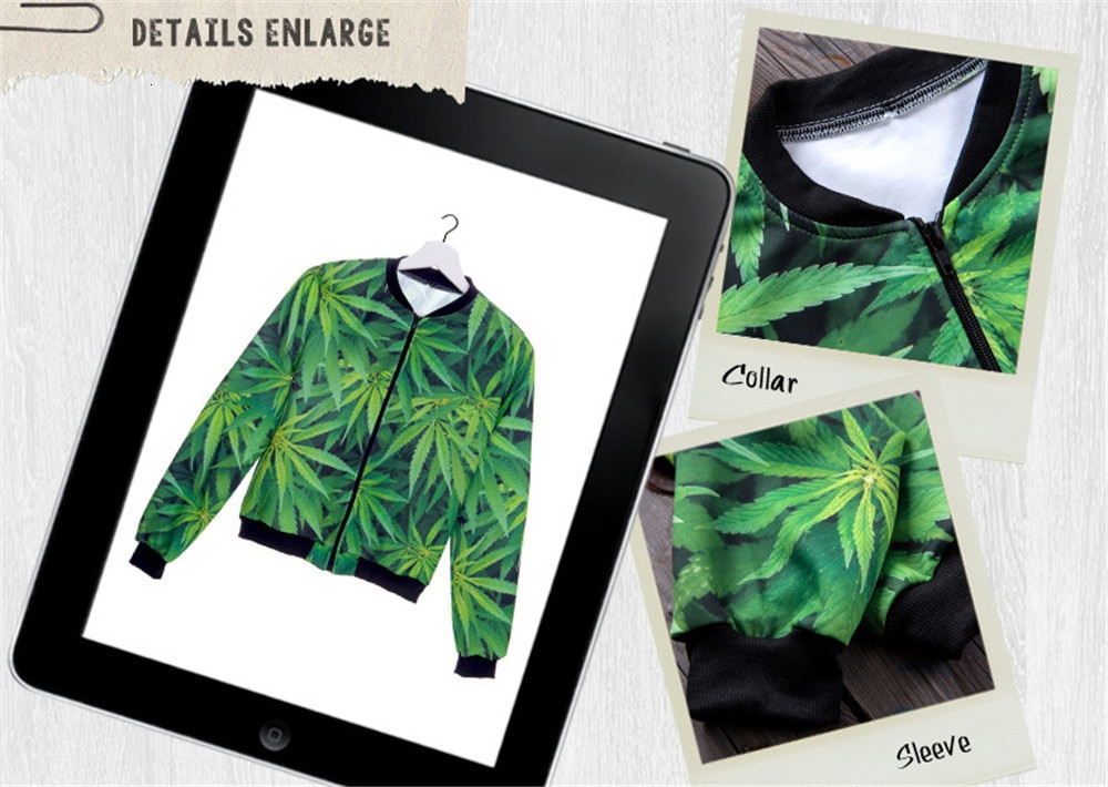 Women's 3D Weed Leaf Print Bomber Jacket - One Size - womens-weed-clothing, reeferboss