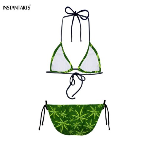 Green Hemp Weed Leaf Print Two-Piece Bikini Set