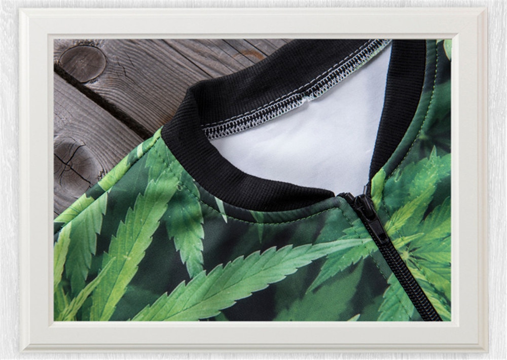 Women's 3D Weed Leaf Print Bomber Jacket - One Size - womens-weed-clothing