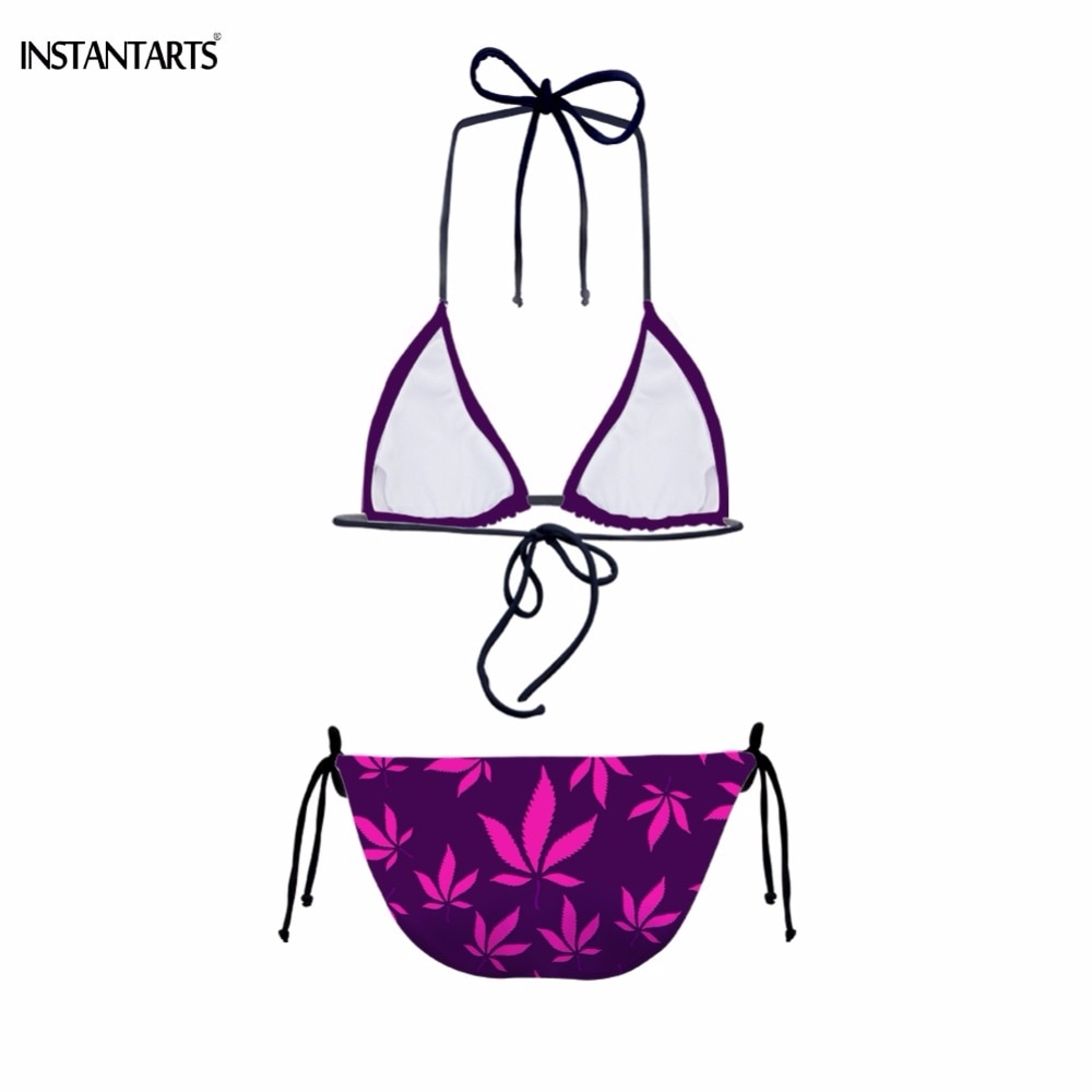 Purple & Pink Hemp Weed Leaf Two-piece Bathing Suit - womens-weed-clothing, weed-bikinis, swimwear, weed-apparel