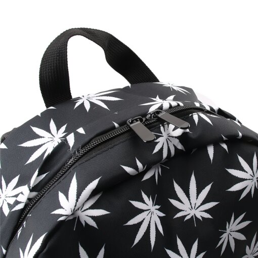 Black & White Hemp Leaf Waterproof School Backpack