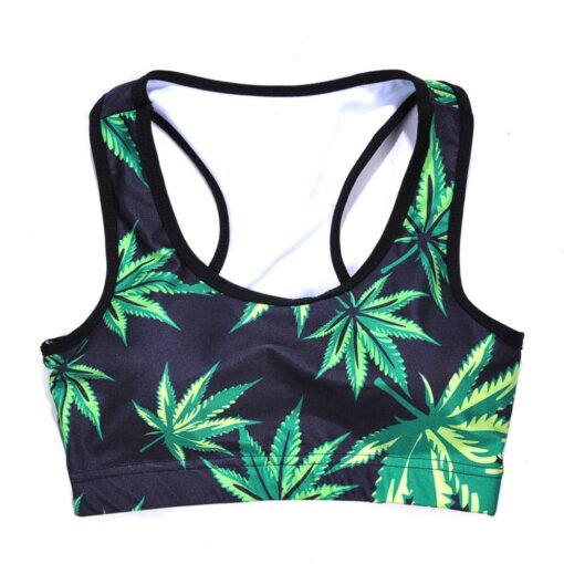 Marijuana Leaf Print Sports Bra Tank Top