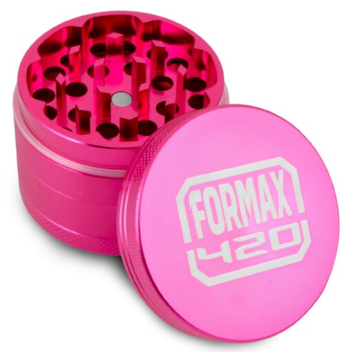 Formax420 Pink Aluminum Herb Grinder w/ Pollen Catcher, Scraper, & Pollen Press