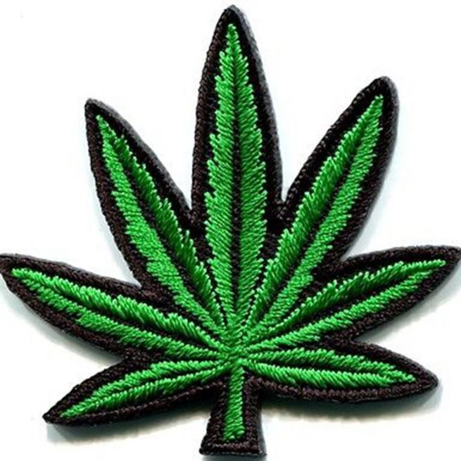 3.25" Green Pot Leaf Iron On Embroidered Patch 1