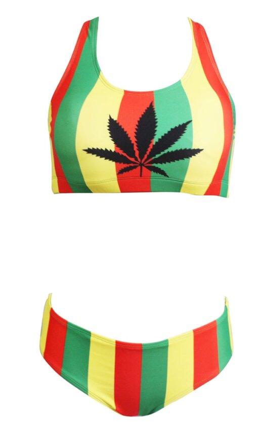 Jamaican Rasta Weed Leaf Two Pieces Bikini Swimsuit