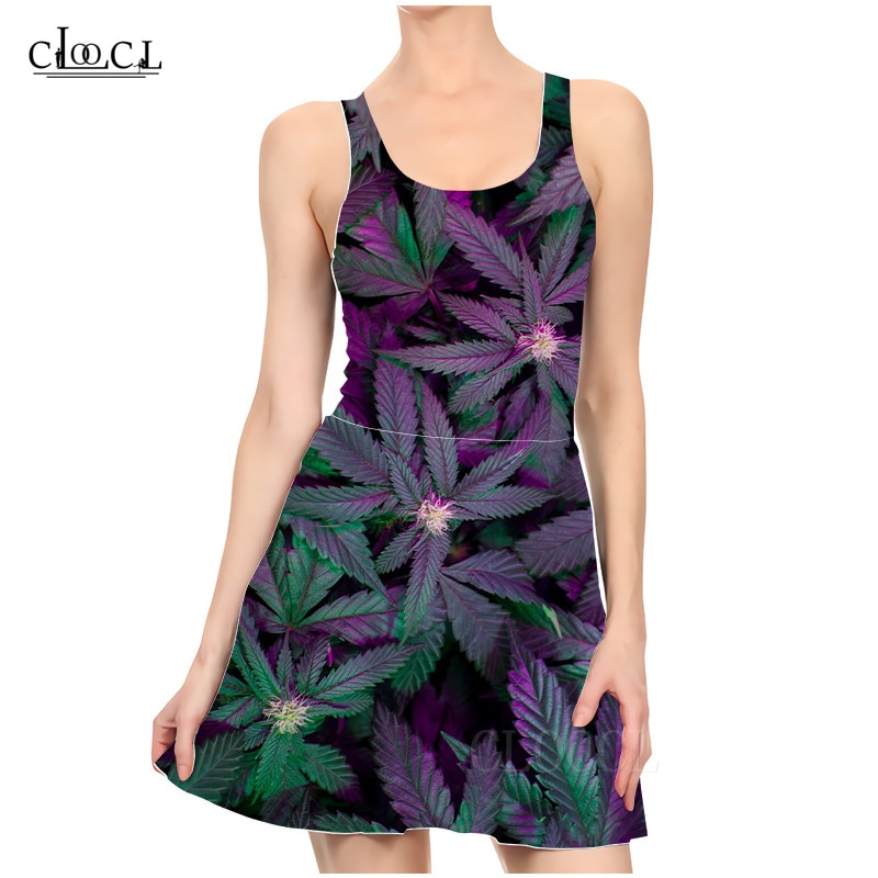 Purple Haze Marijuana Leaf Print Casual Summer Dress - womens-weed-clothing, reeferboss, dresses-skirts