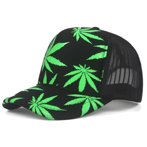 Marijuana Leaf Print Snapback Trucker Hat
