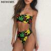 INSTANTARTS Jamaican Hemp Leaf Print Bandeau Bikini Brand Designs Women Summer Beachwear Strapless Swimsuits for Sexy Ladies 1