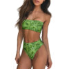 Black & Green Weed Leaf Print Tube Top Brazilian Bikini Set