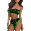 Yellow & Pink Weed Leaf Print Tube Top Brazilian Bikini Set