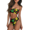 White & Green Weed Leaf Print Tube Top Brazilian Bikini Set
