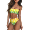 White & Green Weed Leaf Print Tube Top Brazilian Bikini Set