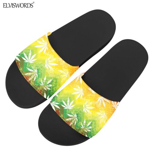 Yellow & Green Faded Black Slip-On Weed Slide Sandals 13