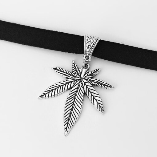 Faux Suede Pot Leaf Weed Choker Necklace