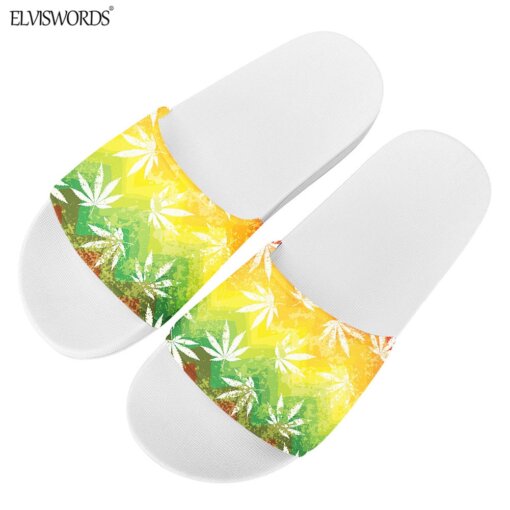 Yellow & Green Faded White Slip-On Weed Slide Sandals 11