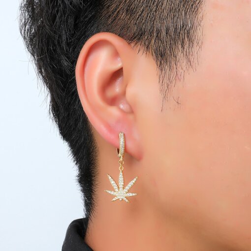 CZ Diamond Studded Pot Leaf Earrings