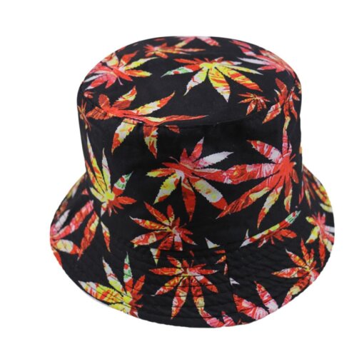 Red & Black Weed Leaf Bucket Hat 15