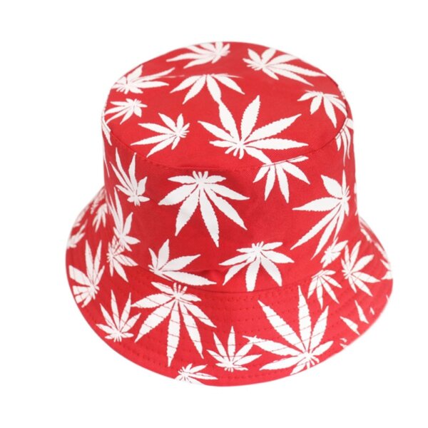 Red & White Weed Leaf Bucket Hat 8