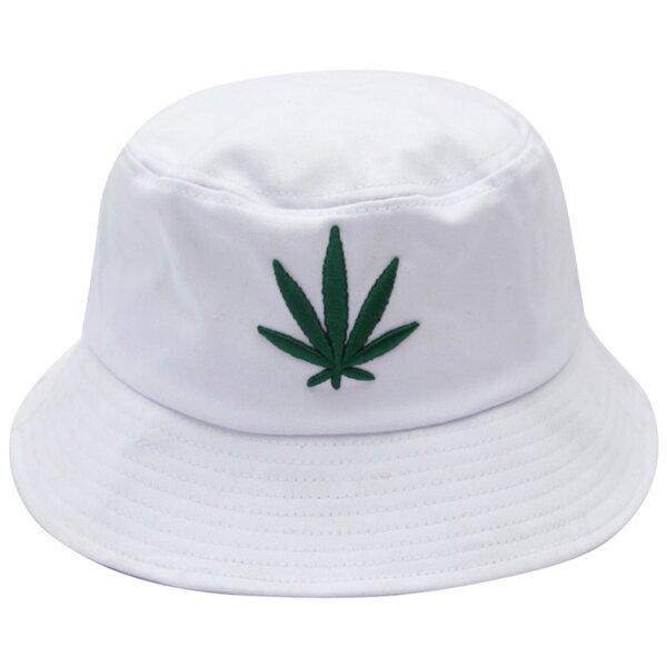 White & Green Weed Leaf Bucket Hat 1