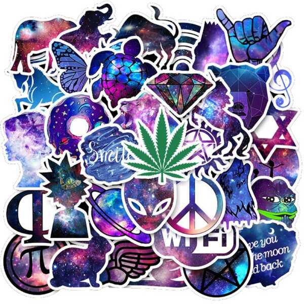 35pc Colorful Galaxy Themed Weed Sticker Pack 2