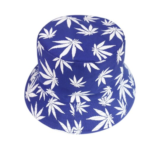 Blue & White Weed Leaf Bucket Hat 13