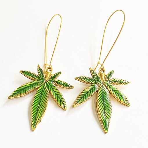Handmade Green Pot Leaf Earrings