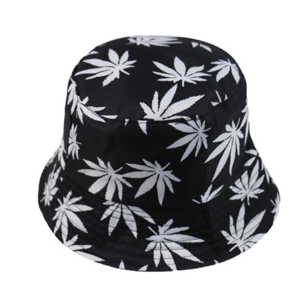 Black & White Weed Leaf Bucket Hat 14
