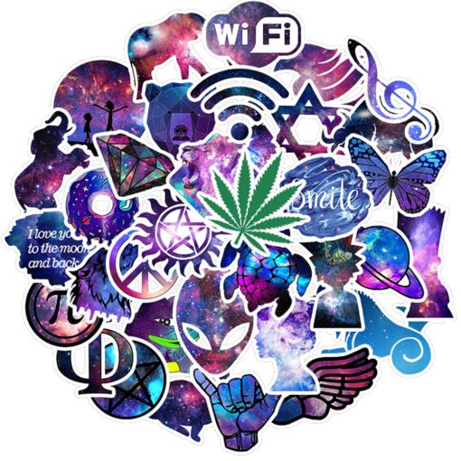 35pc Colorful Galaxy Themed Weed Sticker Pack