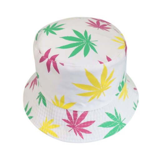 White & Black Weed Leaf Bucket Hat