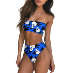Women’s Blue Skull Weed Print Bandeau Bikini