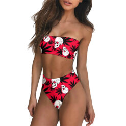 Women’s Red Skull Weed Print Bandeau Bikini