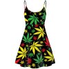 Black & Green Weed Print Summer Dress