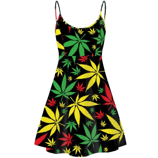 Rasta Colored Weed Print Summer Dress