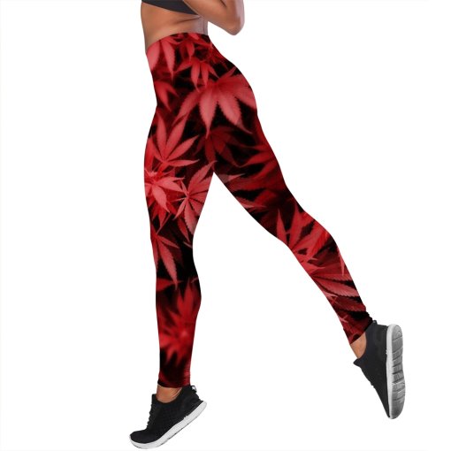 Red & Black Butt Lifting Weed Leggings 1