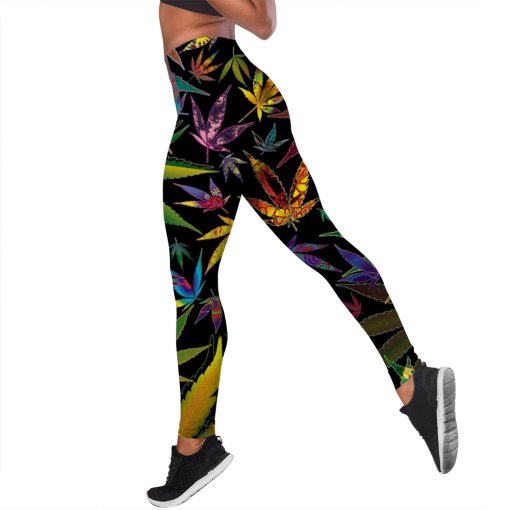 Tropical Colored Butt Lifting Weed Leggings