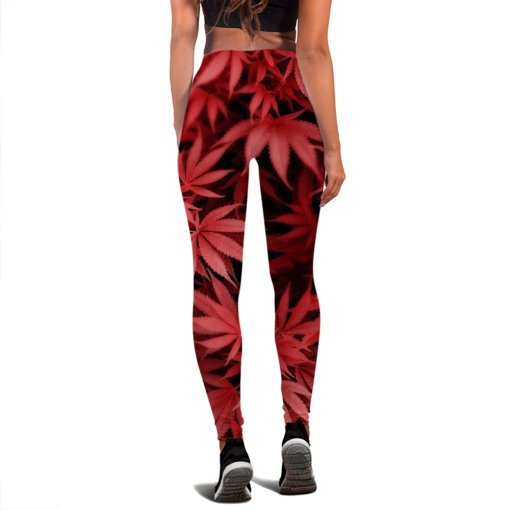Red & Black Butt Lifting Weed Leggings