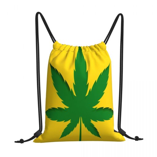 Yellow Marijuana Leaf Drawstring Bag 2
