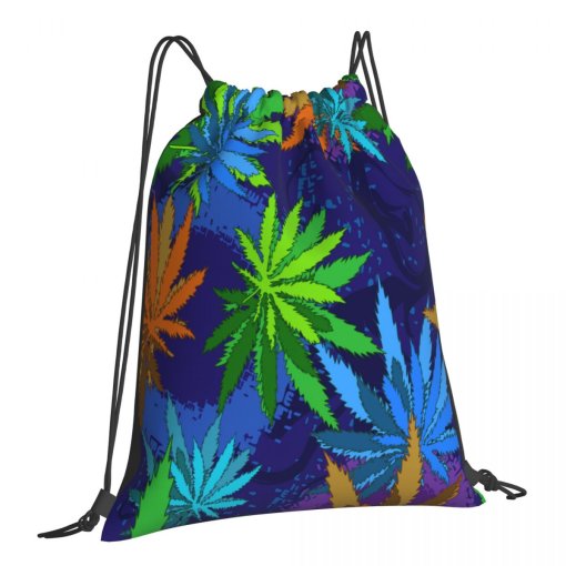 Trippy Colorful Pot Leaf Drawstring Bag