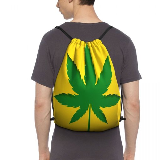 Yellow Marijuana Leaf Drawstring Bag